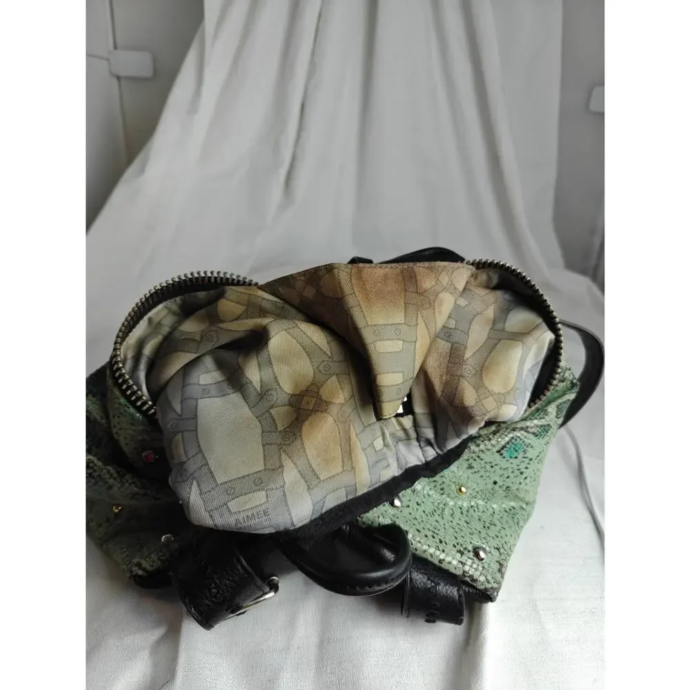 AIMEE KESTENBERG Backpack purse mint green Reptile print  black pebbled leather